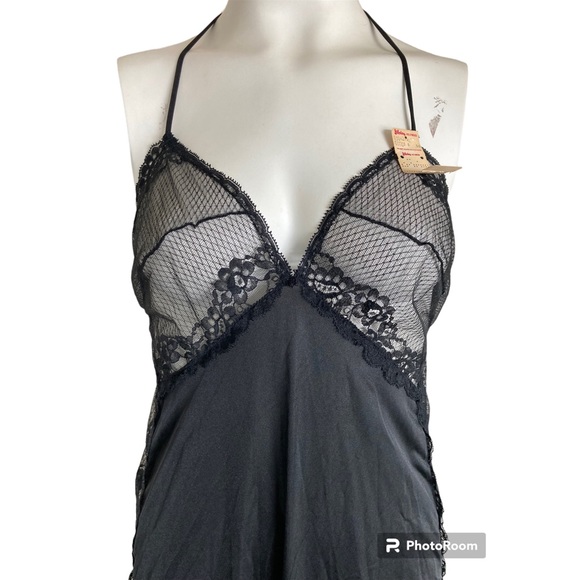Vintage 70’s Glydons Hollywood Black Nylon Sheer Lace Negligee Nightgown L NWT - Picture 4 of 8